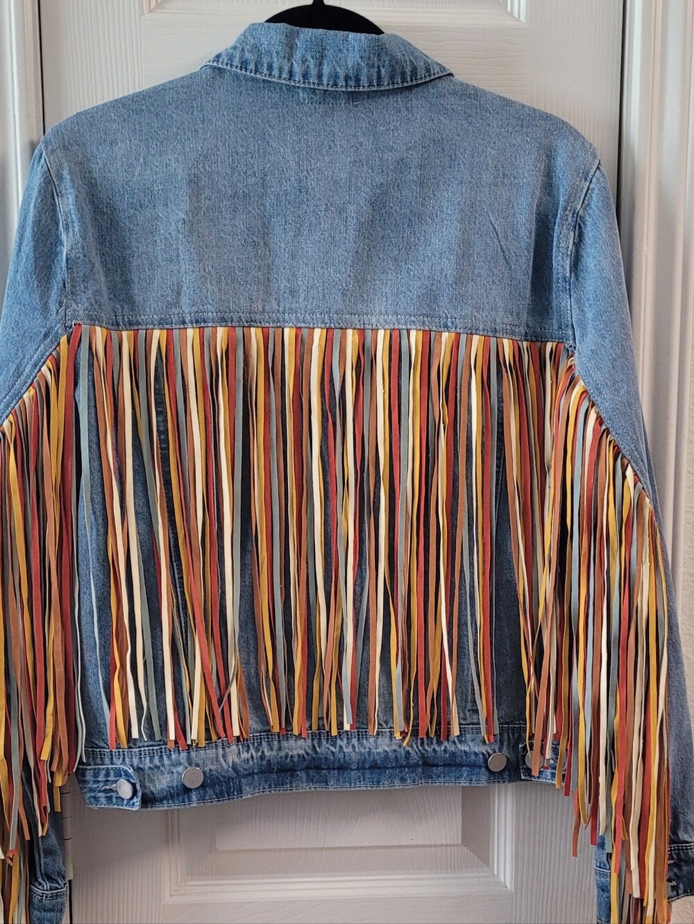 Scully Light Blue Denim Jacket with Colorful Fringe